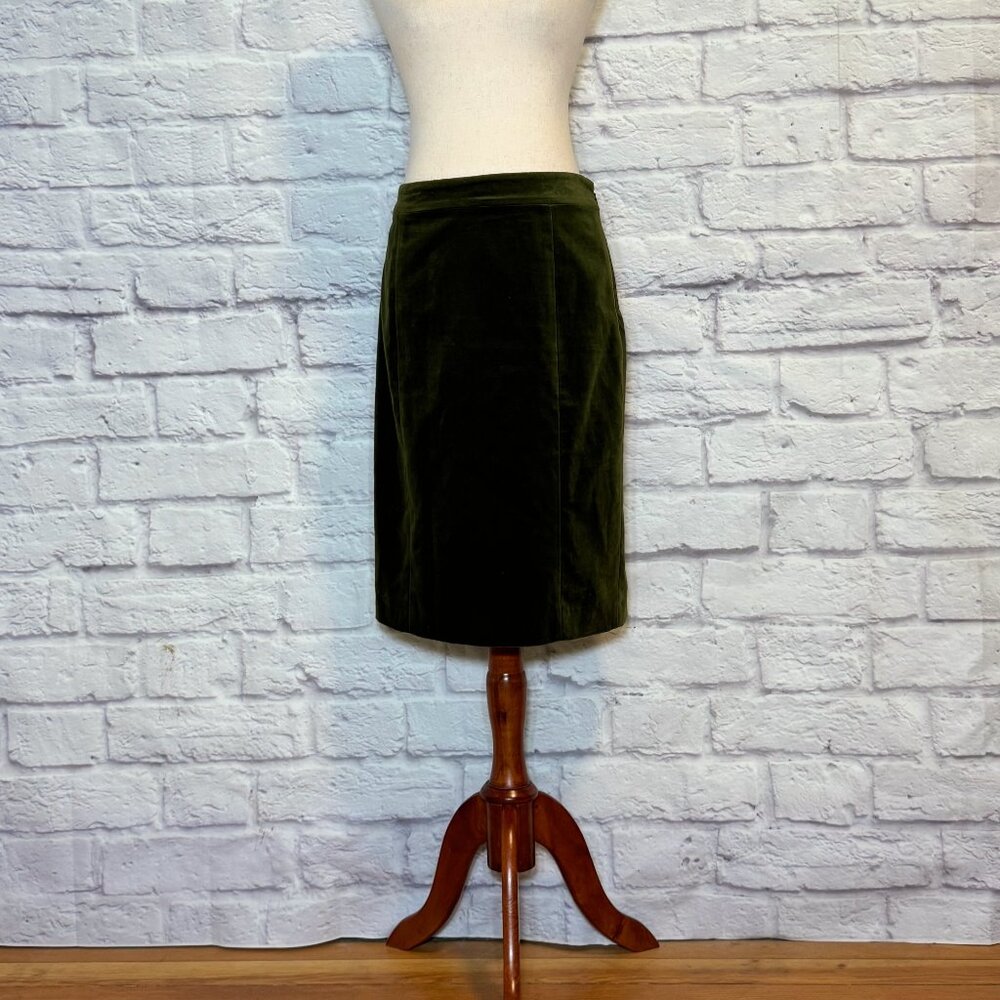 Milly Olive Green Velvet Pencil Midi Skirt